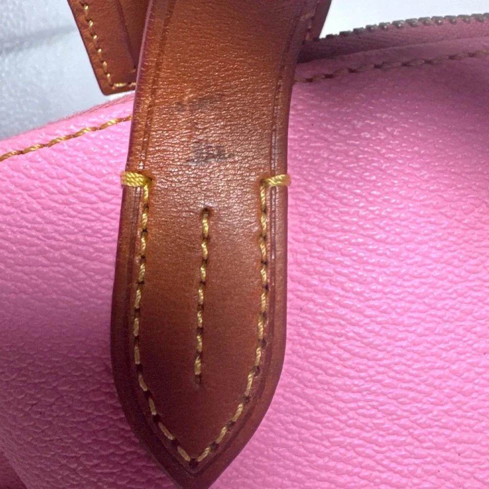 Dooney & Bourke Pink Pebble Grain Leather Satchel Bag Brown Trim Dome Handbag